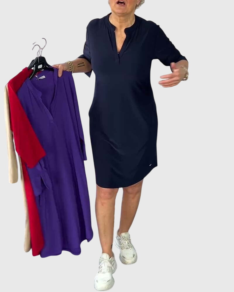 Margaret Robinson | Solid V-Neck Dress