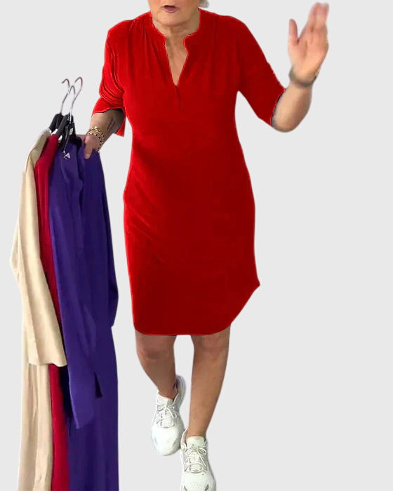 Margaret Robinson | Solid V-Neck Dress