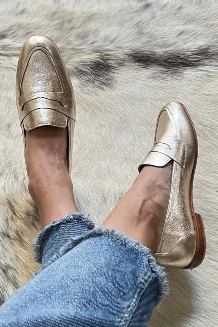 Margaret Robinson | Shiny Light Gold Loafer
