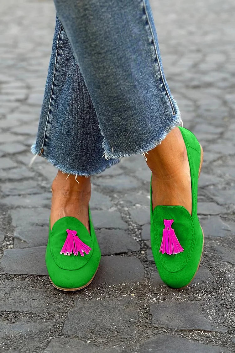 Margaret Robinson | Green Loafer With Fuchsia Tassel