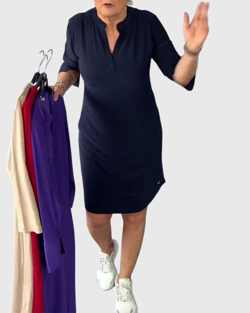 Margaret Robinson | Solid V-Neck Dress