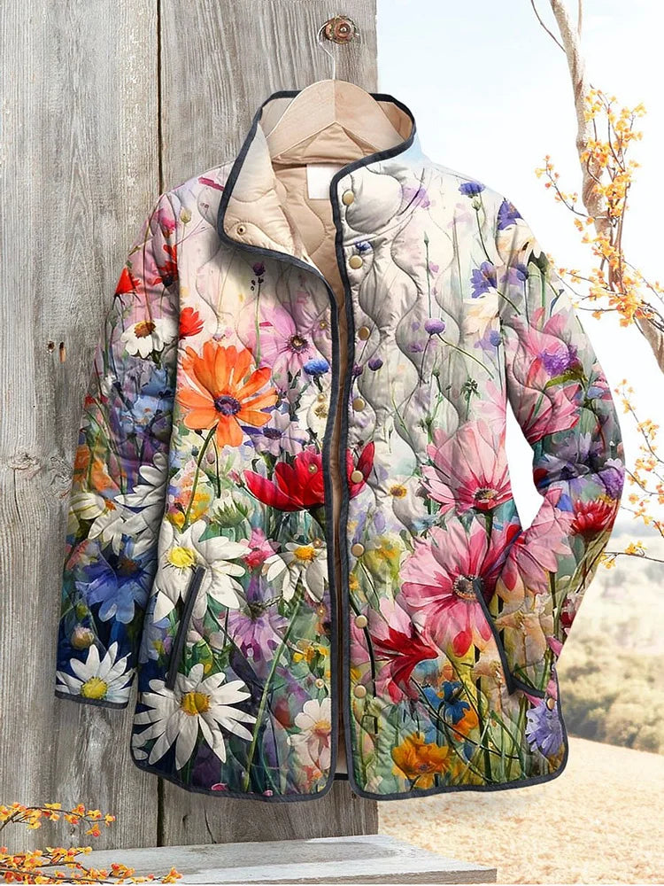 Margaret Robinson | Floral Print Quilted Jacket For Women - Casual Style