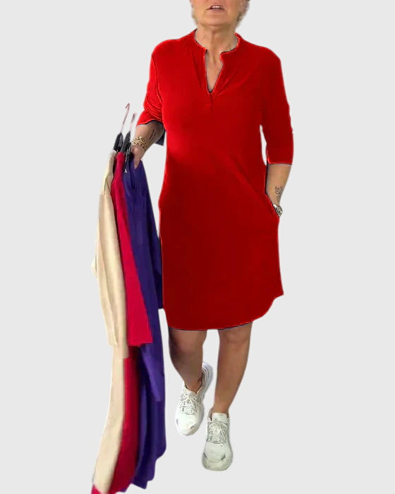 Margaret Robinson | Solid V-Neck Dress