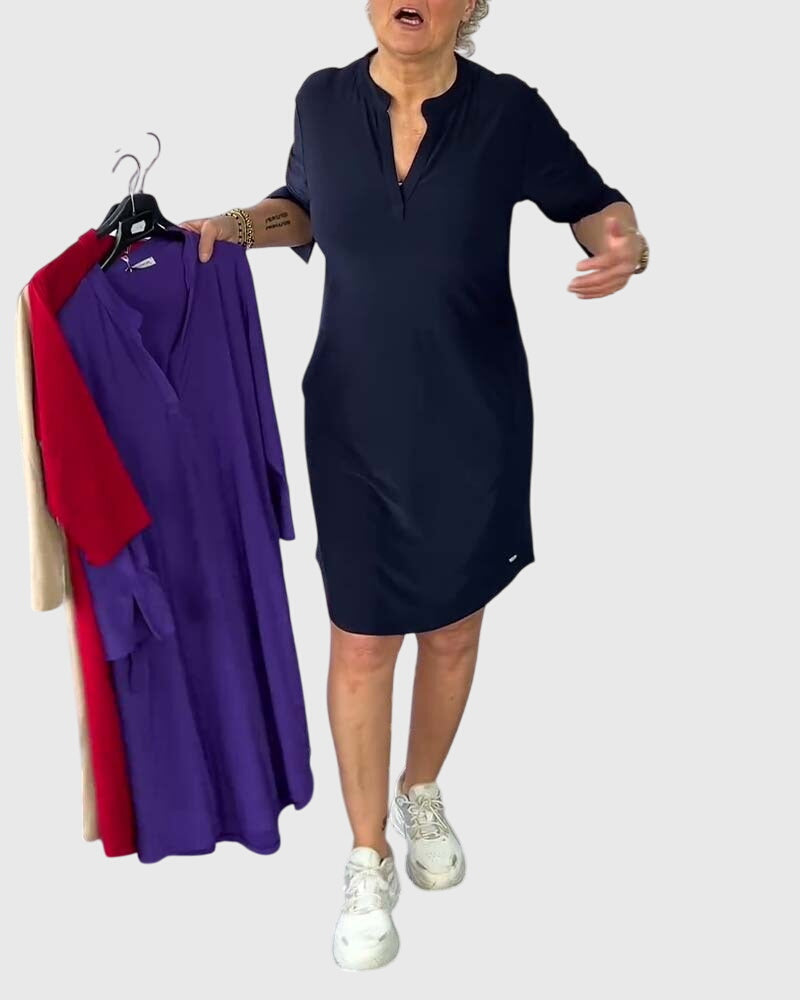 Margaret Robinson | Solid V-Neck Dress