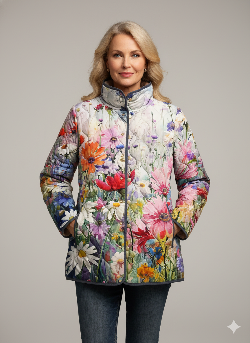Margaret Robinson | Floral Print Quilted Jacket For Women - Casual Style