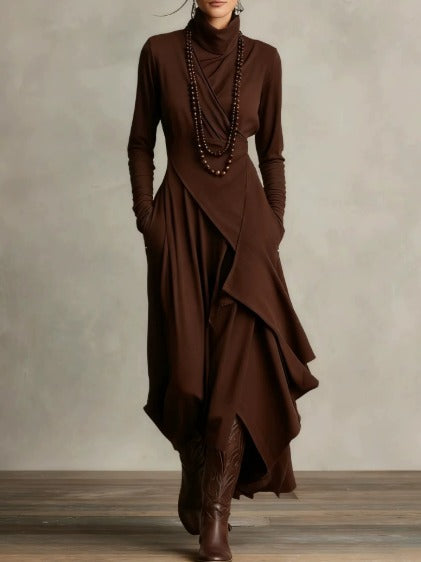 Margaret Robinson | Asymmetrical Maxi Knit Dress With Roll Neck