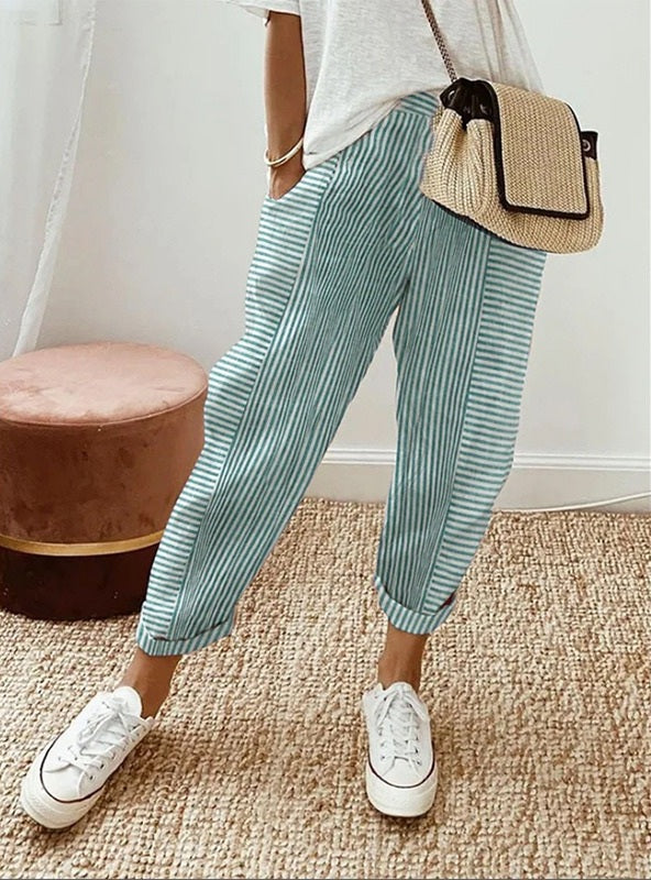 Carol | Striped Casual Pants with Pockets and Cuffed Hem