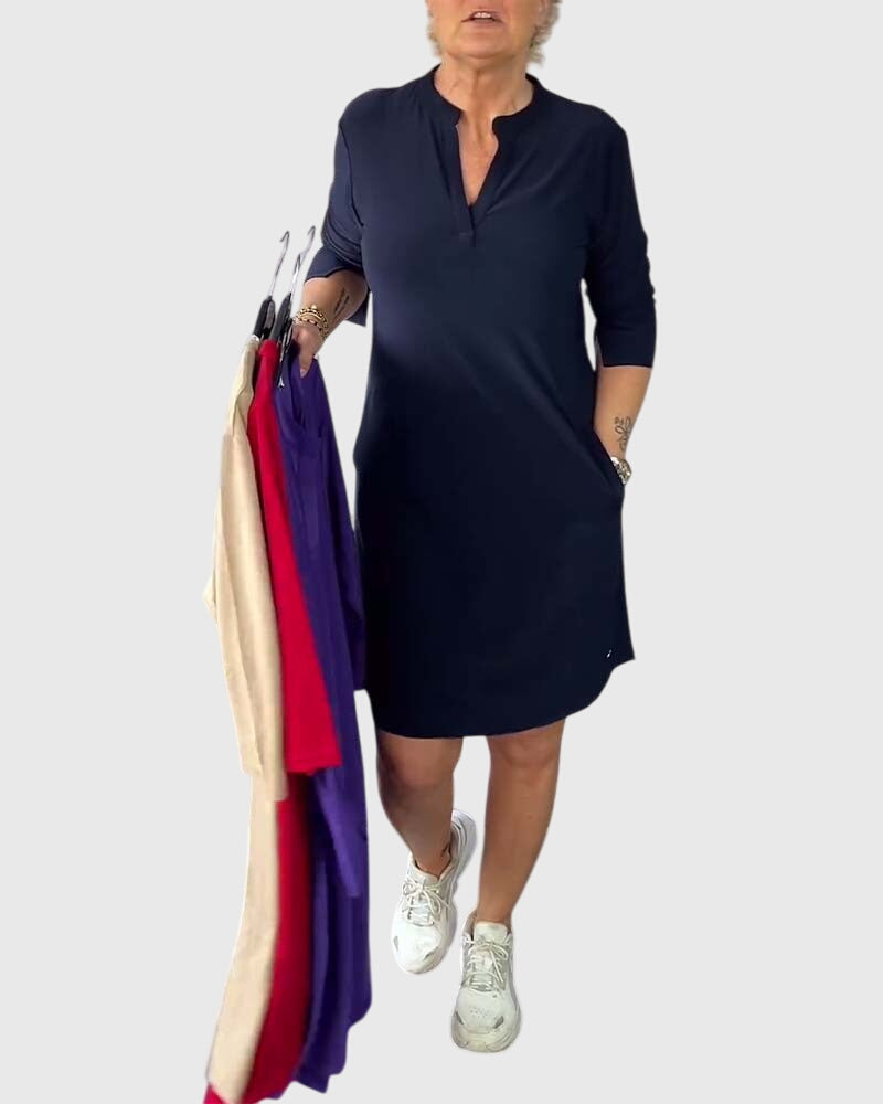 Margaret Robinson | Solid V-Neck Dress