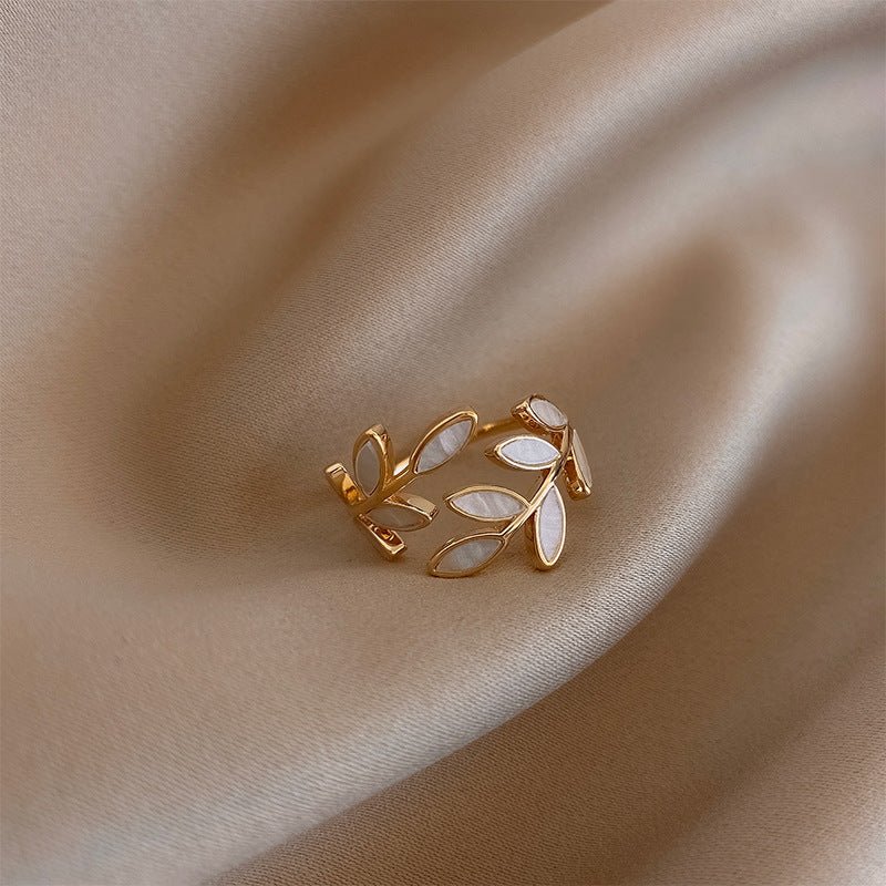 Margaret Robinson | Adjustable Ring, White Opal, Leaf Design