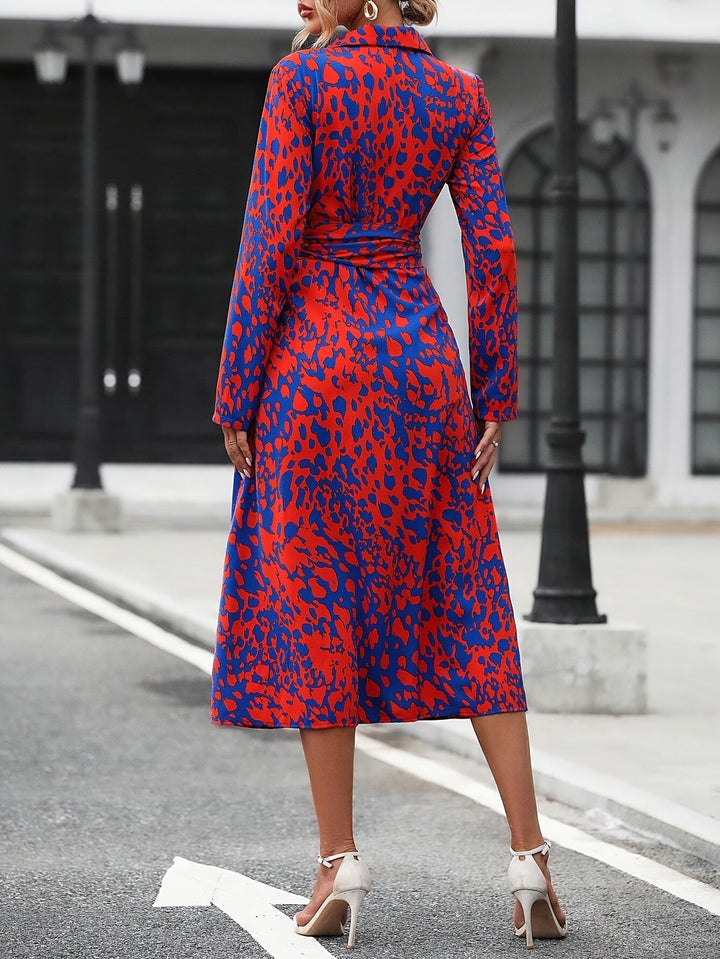 Roxanne | Shirt Maxi Dress with Geometric Print and Tie Belt